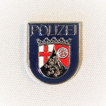 Pin Polizei-Ärmelabzeichen Rheinland-Pfalz versilbert, farbig emailliert Butterfly-Verschluss, 16 mm