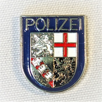 Pin Polizei-Ärmelabzeichen Saarland versilbert, farbig emailliert Butterfly-Verschluss, 16 mm