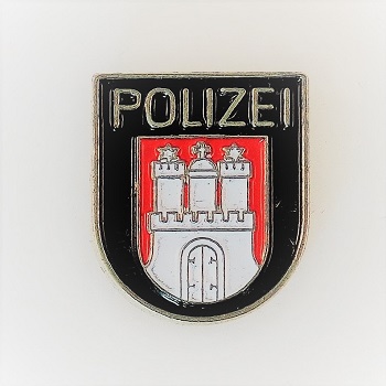 Pin Polizei-Ärmelabzeichen Hamburg versilbert, farbig emailliert Butterfly-Verschluss, 16 mm