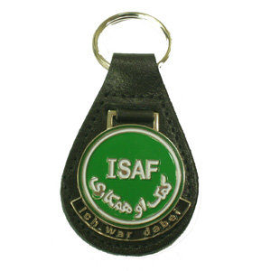 Truppengattung-Schlüsselanhänger ISAF Ich war dabei, Lederrücken mit Schlüsselring
