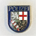 Pin Polizei-Ärmelabzeichen Saarland versilbert, farbig emailliert Butterfly-Verschluss, 16 mm