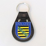 Schlüsselanhänger Polizei Sachsen Lederrücken mit Schlüsselring