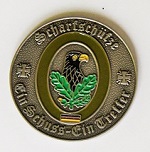 Scharfschützen Coin beidseitig geprägt, versilbert, mehrfarbig ausgelegt, Größe: ø 42 mm